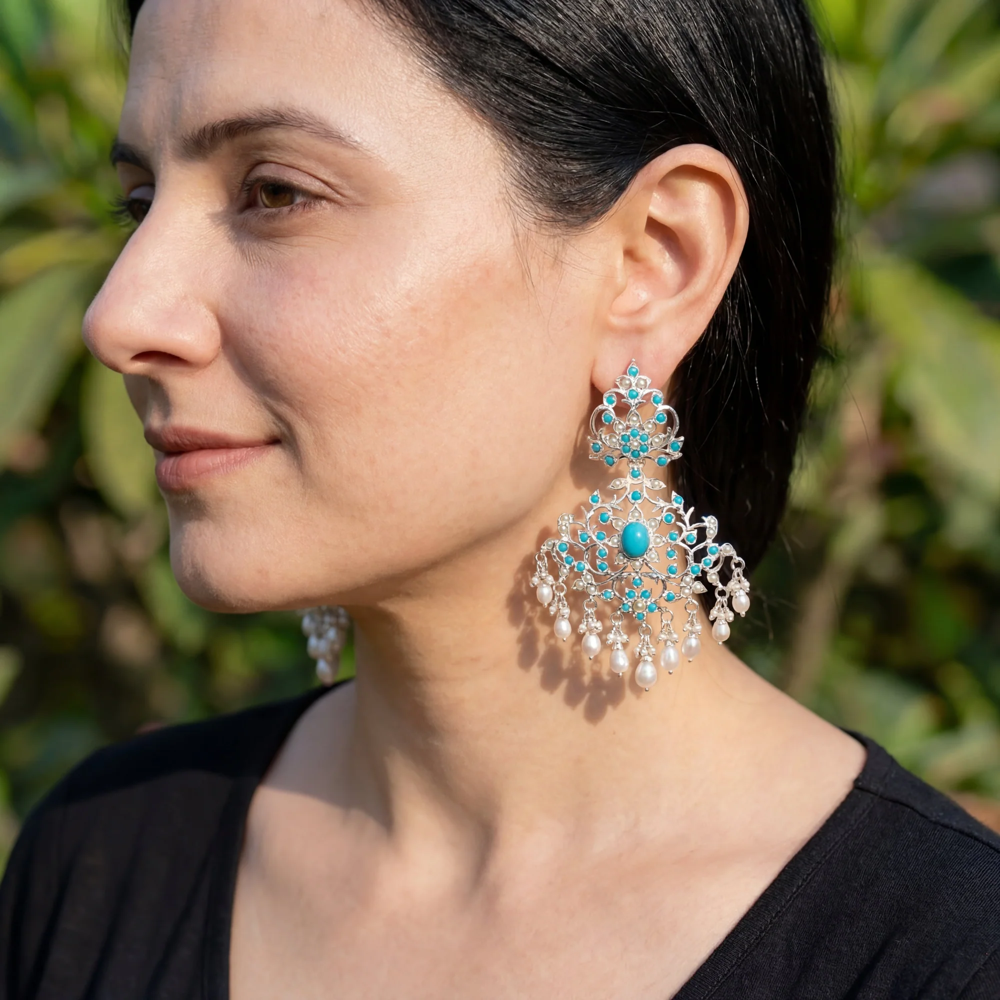 Statement Turquoise Earrings | Sterling Silver | Edwardian Design SER 017 - Image 4