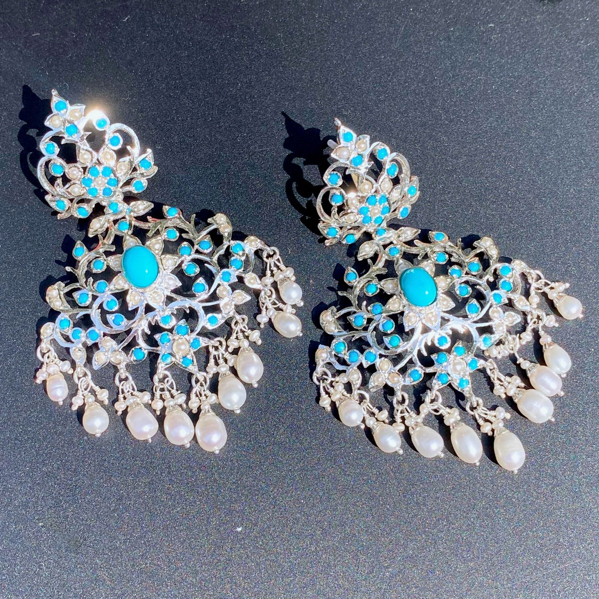 Statement Turquoise Earrings | Sterling Silver | Edwardian Design SER 017 - Image 5