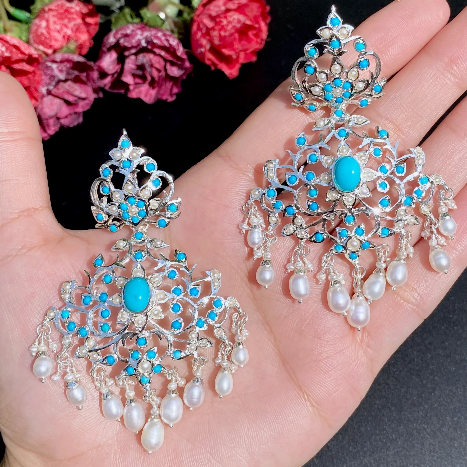Statement Turquoise Earrings | Sterling Silver | Edwardian Design SER 017 - Image 7