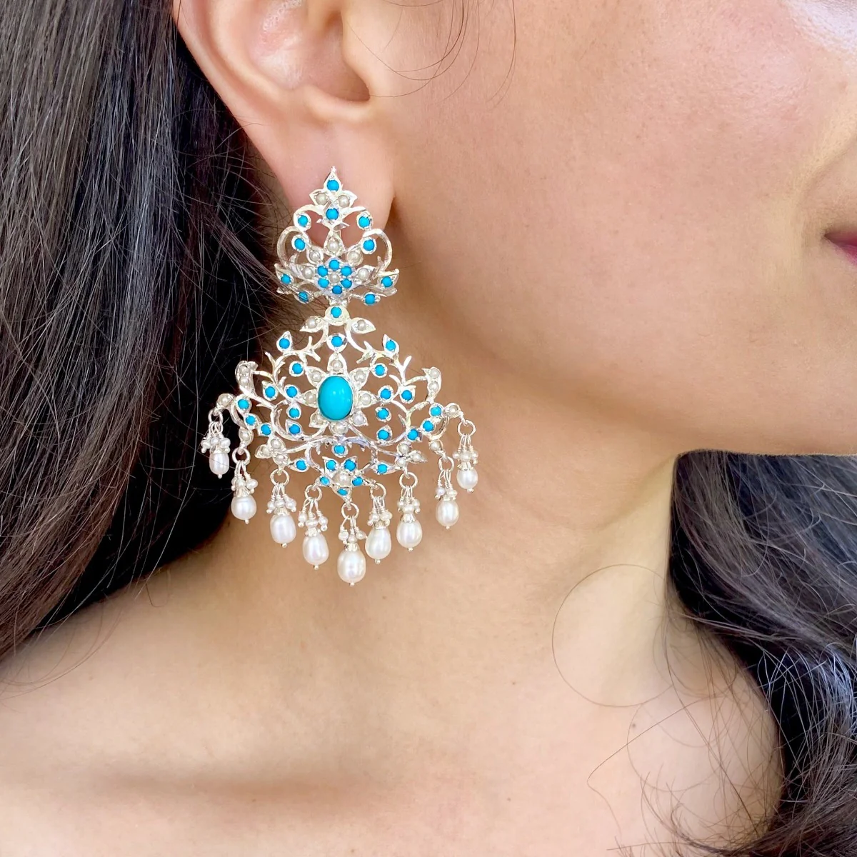Statement Turquoise Earrings | Sterling Silver | Edwardian Design SER 017 - Image 8