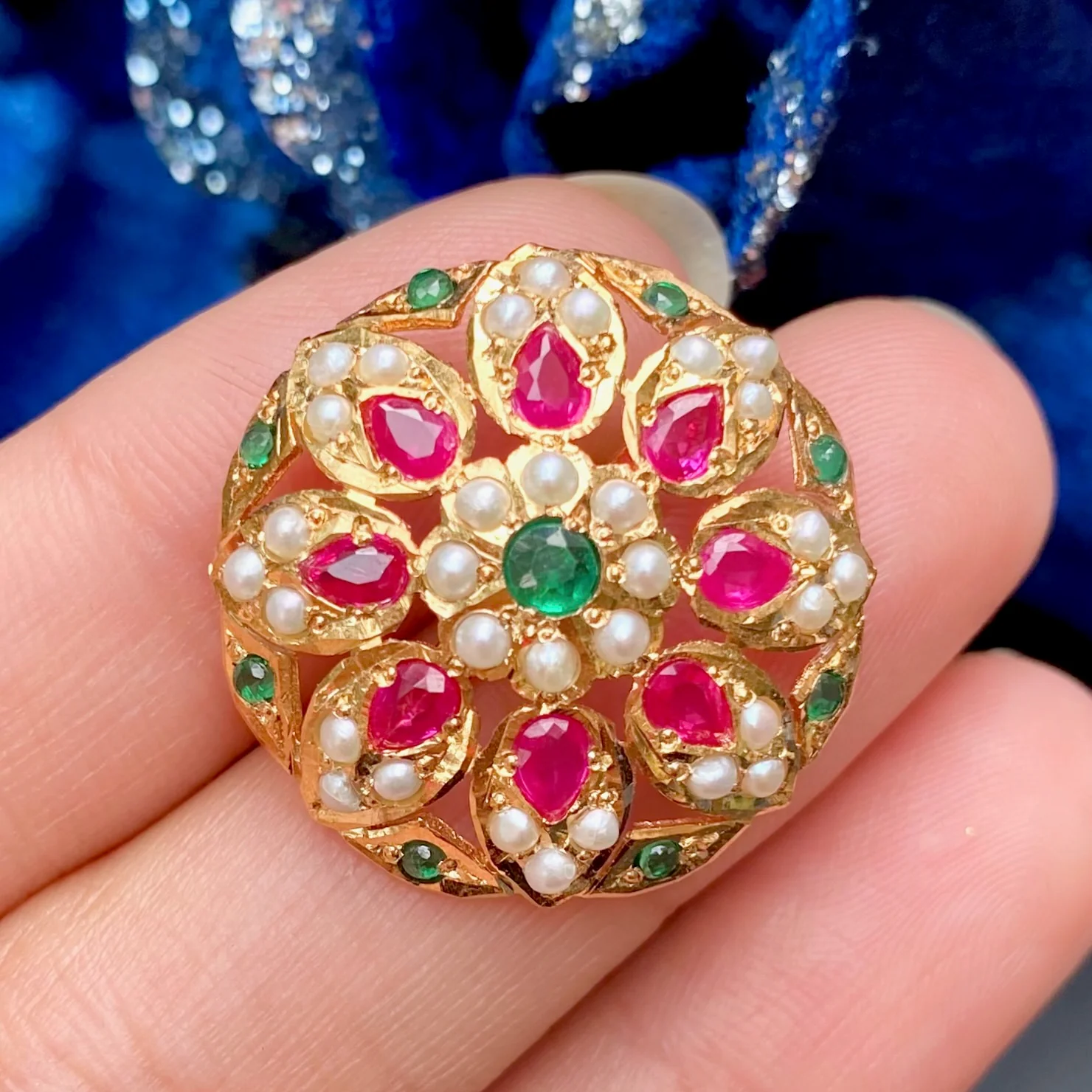 Multicolored Jadau Stud Earrings | Sterling Silver with Gold Plating ER 051 - Image 3